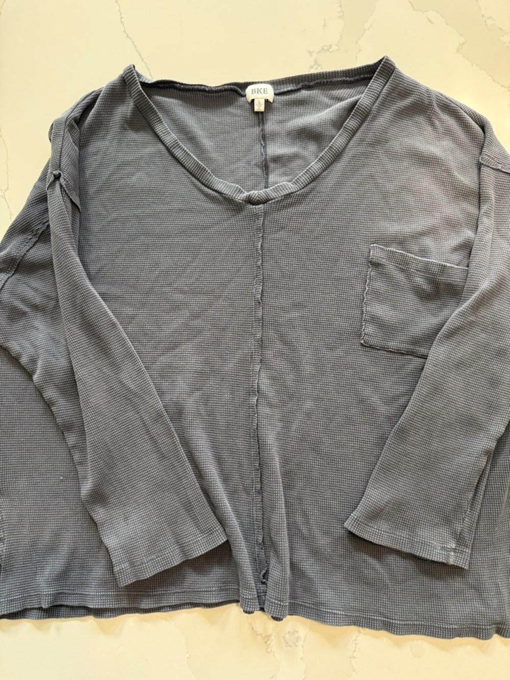 BKE Washed Slate Blue V-Neck Pocket Tee